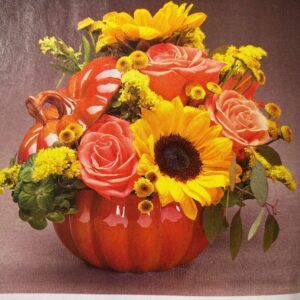 Mixed Flower Ceramic Pumpkin Arrangement